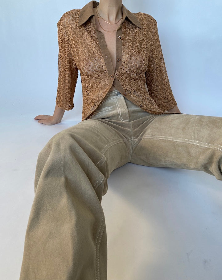 VINTAGE BROWN LACE BLOUSE 502