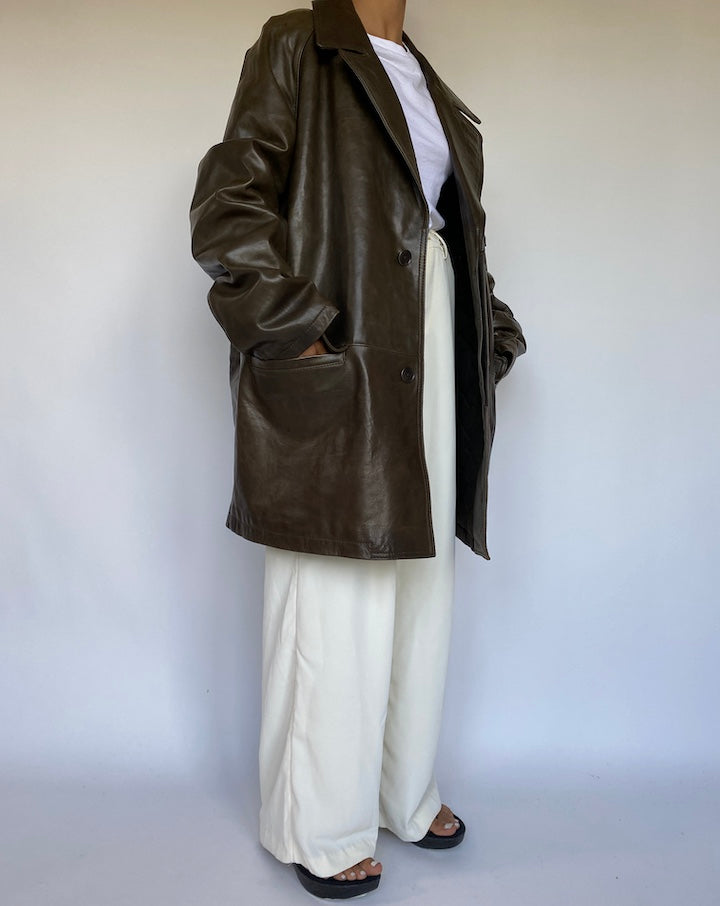 VINTAGE BROWN OVERSIZED LEATHER JACKET 1084