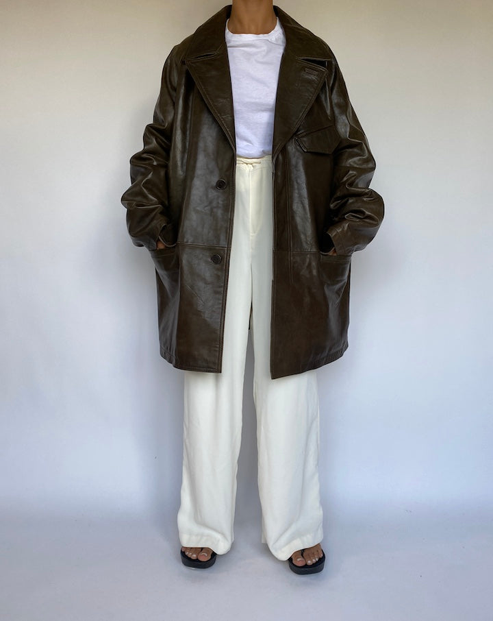 VINTAGE BROWN OVERSIZED LEATHER JACKET 1084