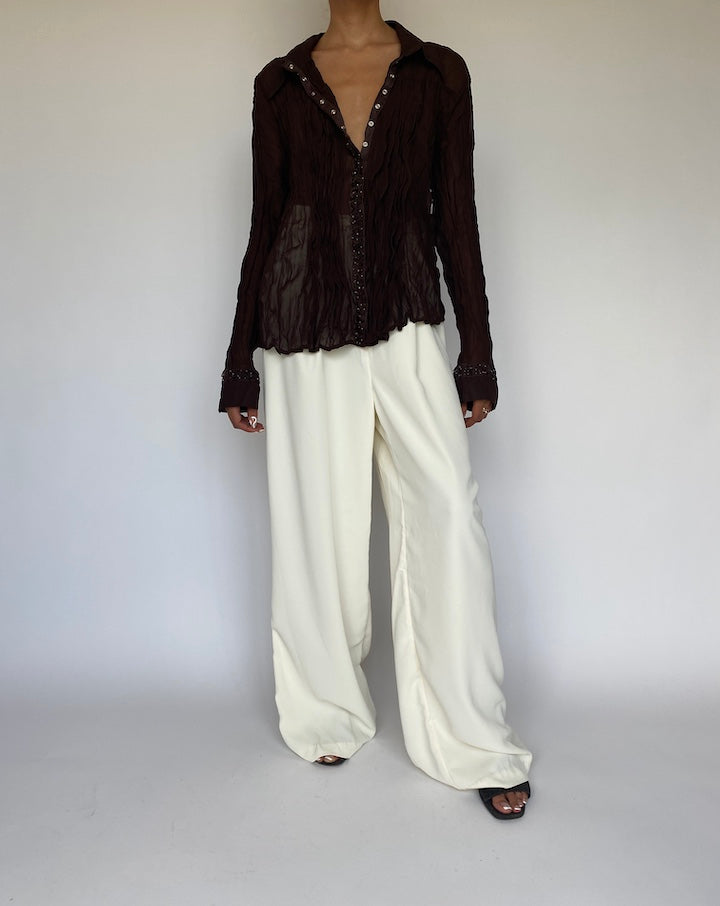 VINTAGE BROWN PLEATED BLOUSE 882