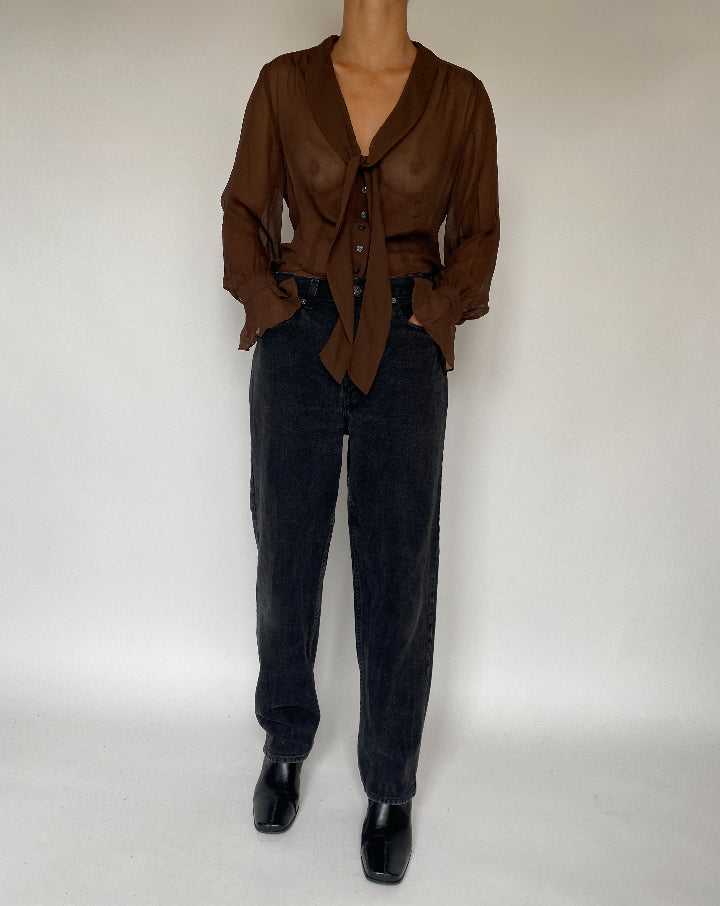 VINTAGE BROWN SEE THROUGH BLOUSE 1789