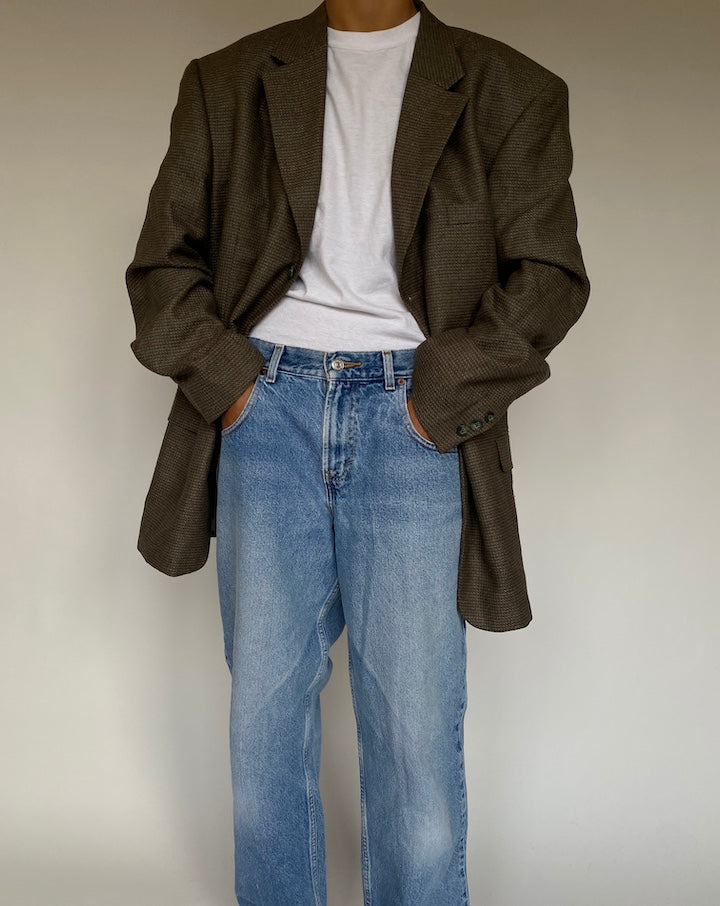 VINTAGE BROWN SILK AND WOOL BLENDED BLAZER 1348-2