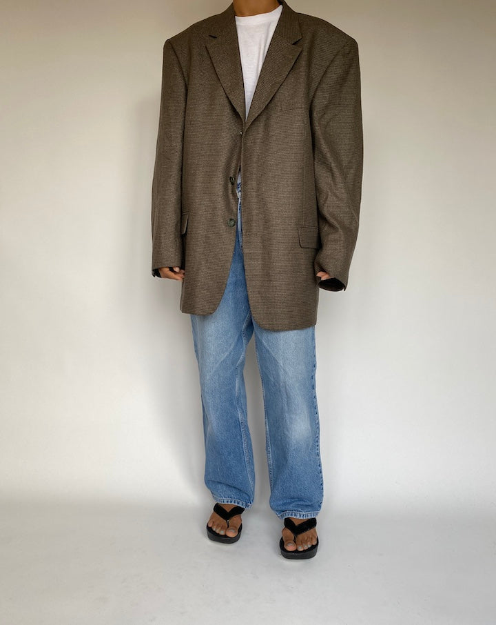 VINTAGE BROWN SILK AND WOOL BLENDED BLAZER 1348