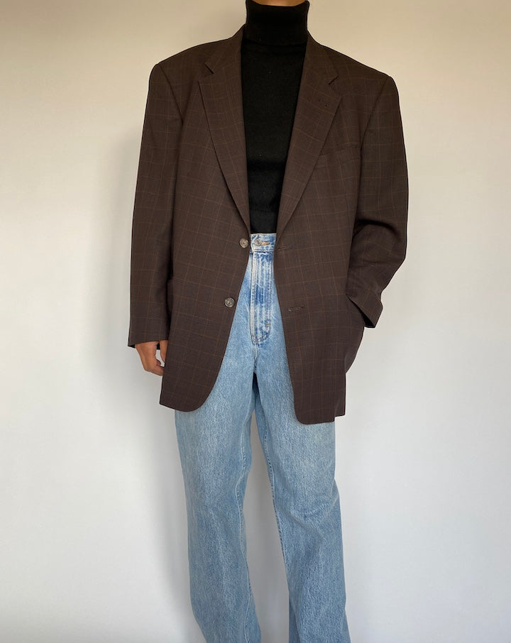 VINTAGE BROWN SQUARED BLAZER 1394-3