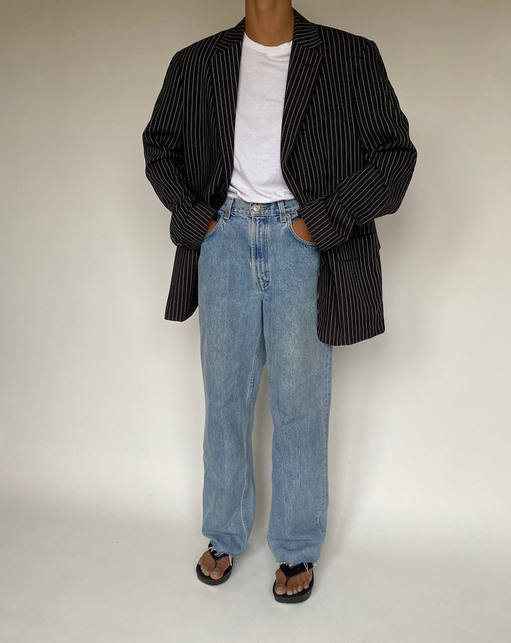 VINTAGE BROWN STRIPED OVERSIZED BLAZER 1214-2