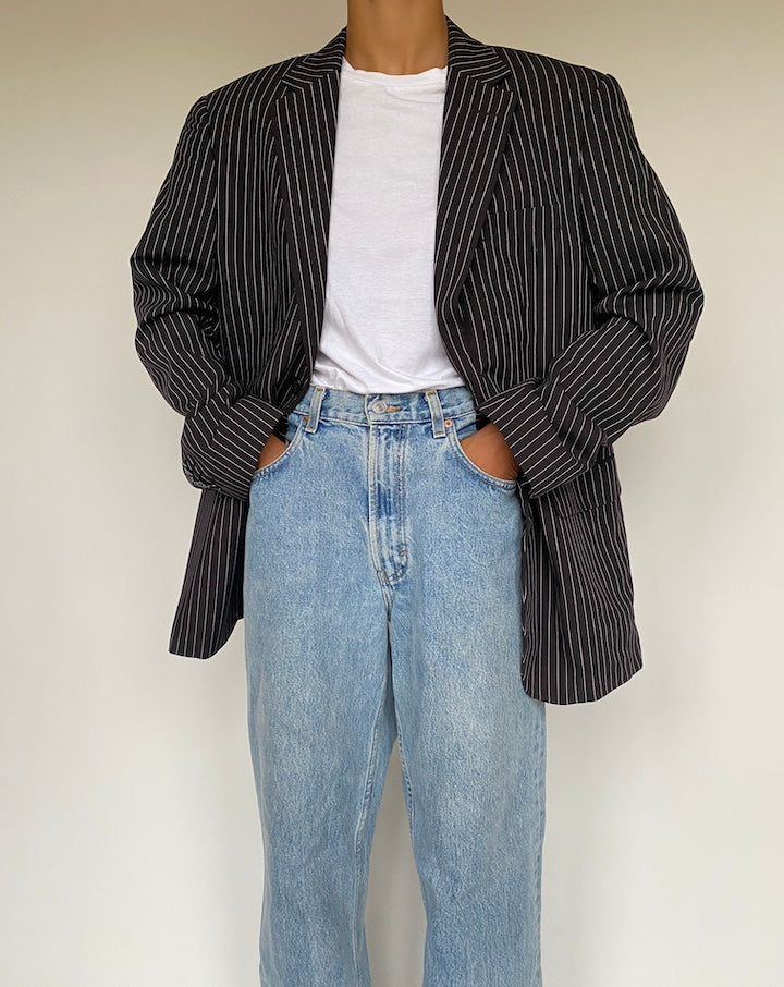 VINTAGE BROWN STRIPED OVERSIZED BLAZER 1214-3
