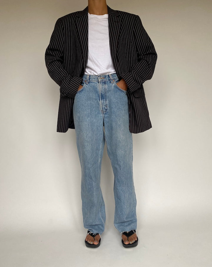 VINTAGE BROWN STRIPED OVERSIZED BLAZER 1214-4