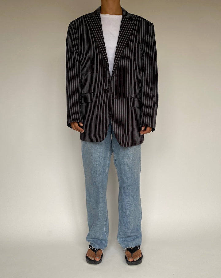 VINTAGE BROWN STRIPED OVERSIZED BLAZER 1214-5