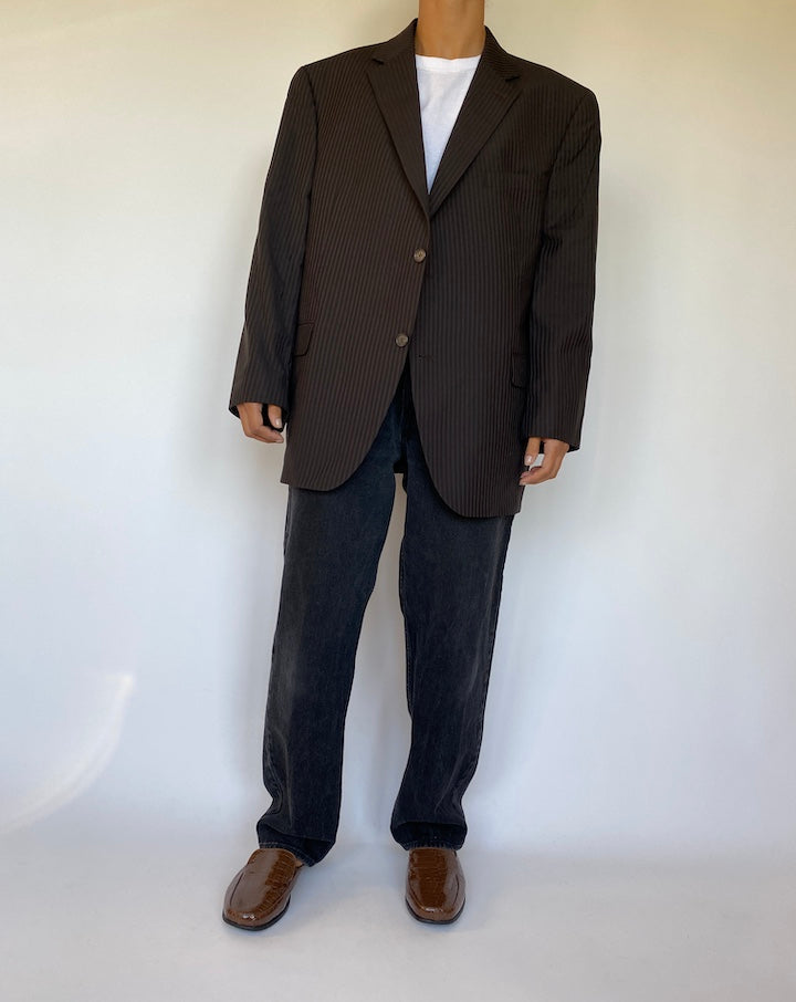 VINTAGE BROWN STRIPED WOOL BLAZER 1510-4