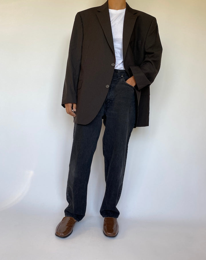 VINTAGE BROWN STRIPED WOOL BLAZER 1510