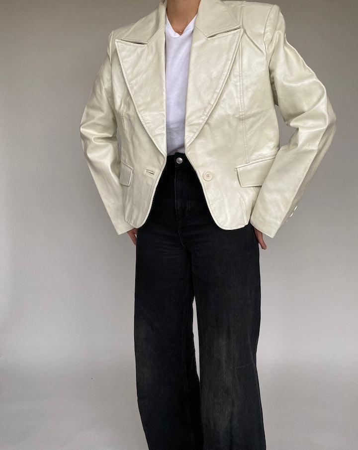 VINTAGE CREAM LEATHER JACKET 532-2