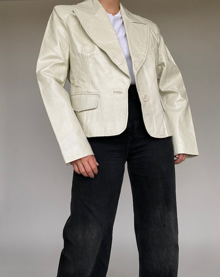VINTAGE CREAM LEATHER JACKET 532-6