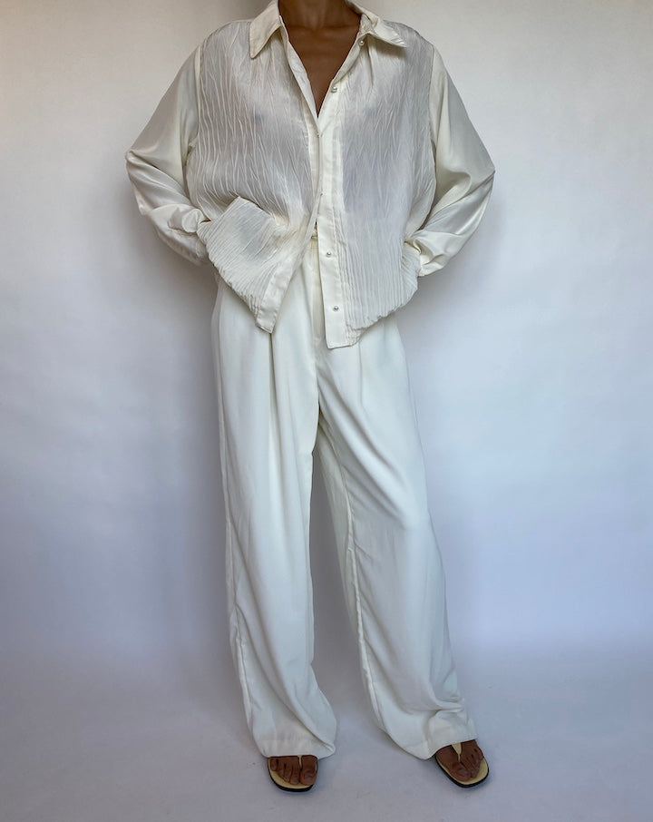 VINTAGE CREAM PLEATED BLOUSE 675