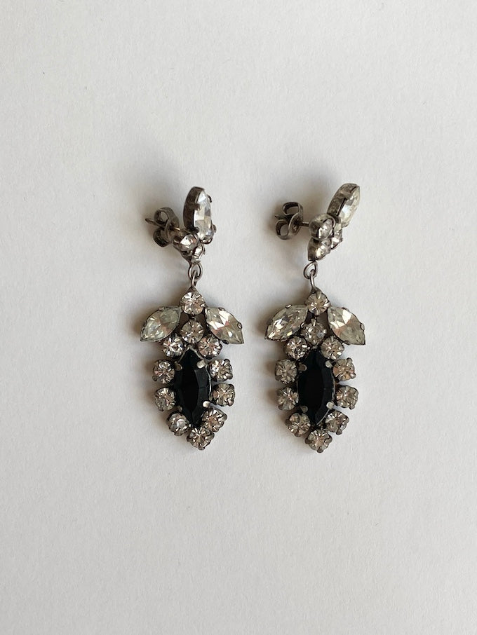 Vintage Dangle Rhinestone Earrings With Black Stone