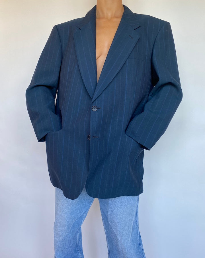 VINTAGE DARK BLUE PINSTRIPED BLAZER 689