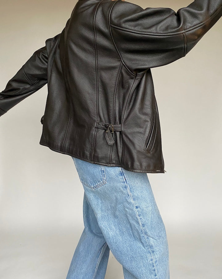 VINTAGE DARK BROWN BOXY LEATHER JACKET 517-2