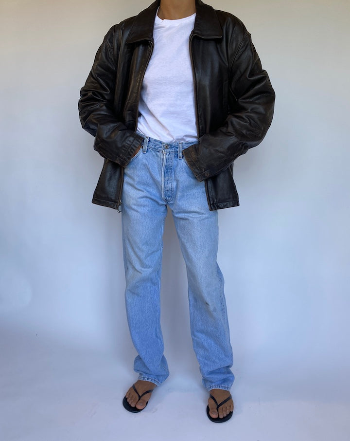 VINTAGE DARK BROWN LEATHER JACKET 975