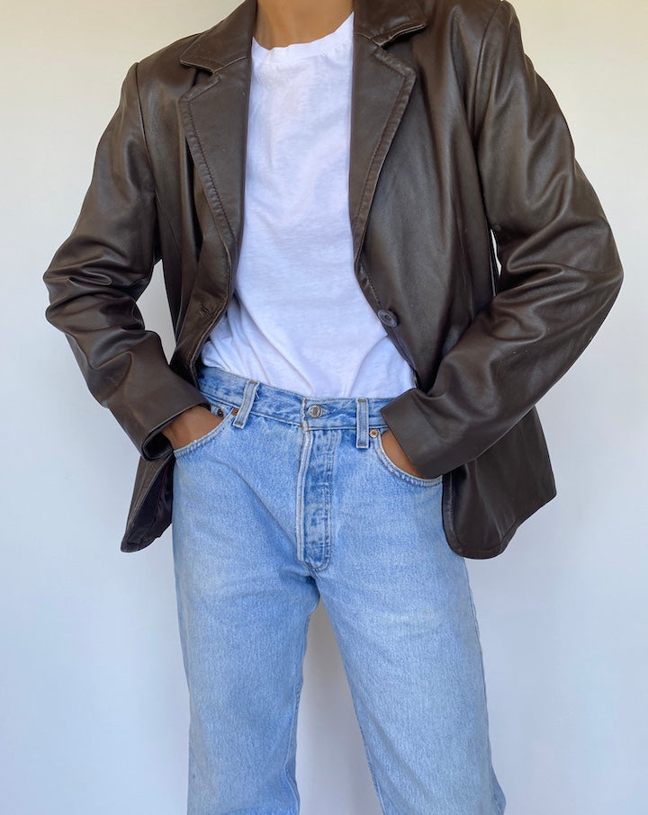 VINTAGE DARK BROWN LEATHER JACKET 991