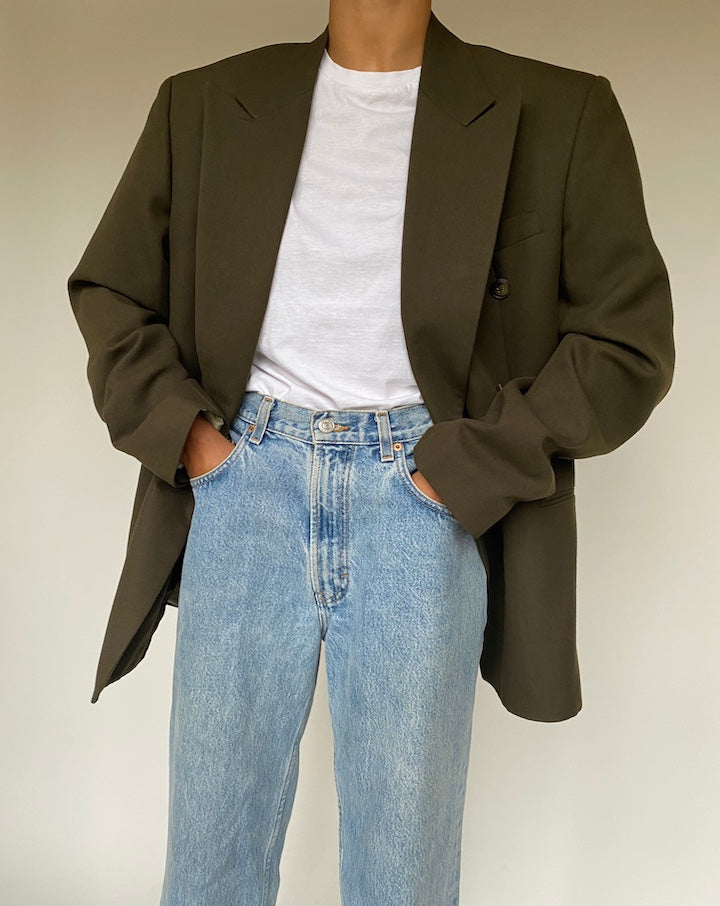 VINTAGE DARK GREEN DOUBLE BREASTED BLAZER 1217-3