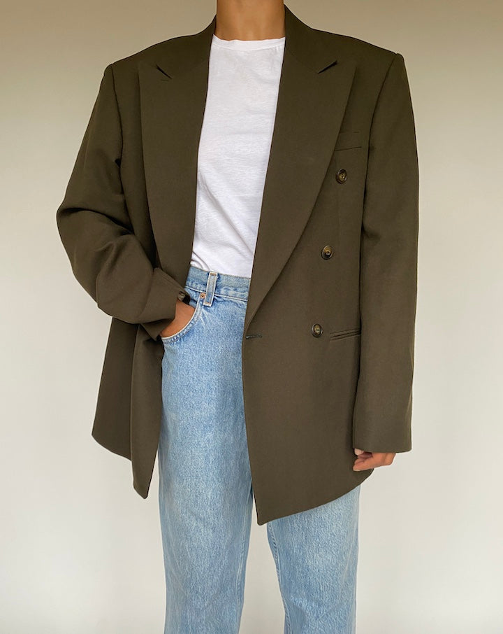 VINTAGE DARK GREEN DOUBLE BREASTED BLAZER 1217