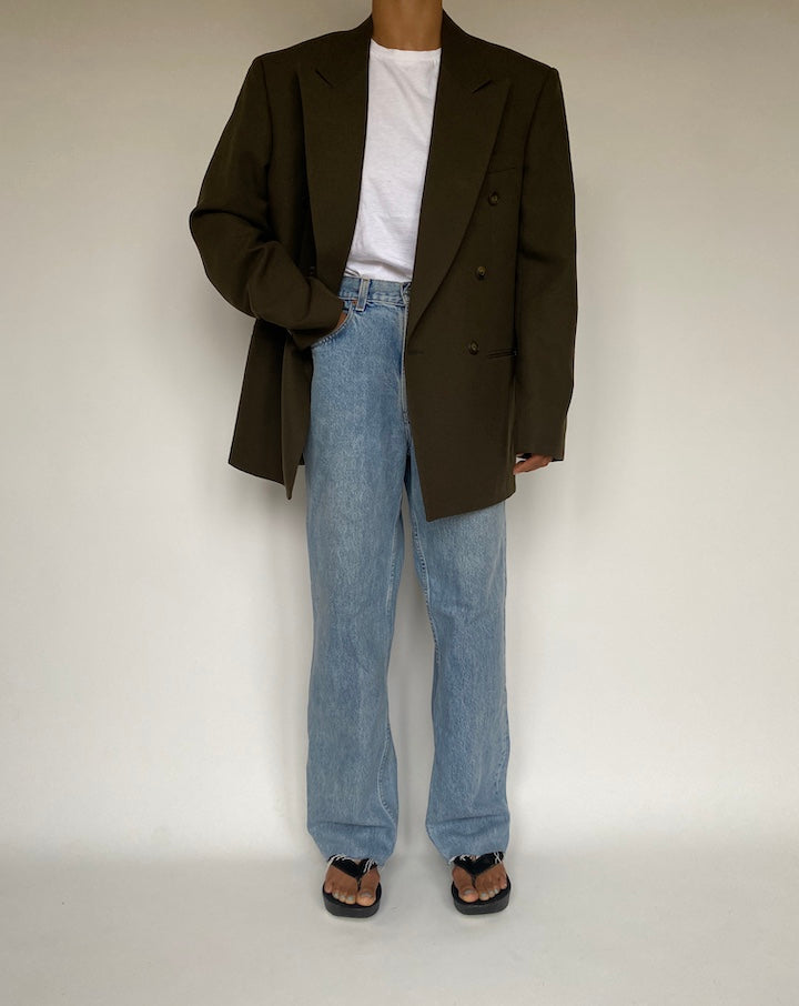 VINTAGE DARK GREEN DOUBLE BREASTED BLAZER 1217