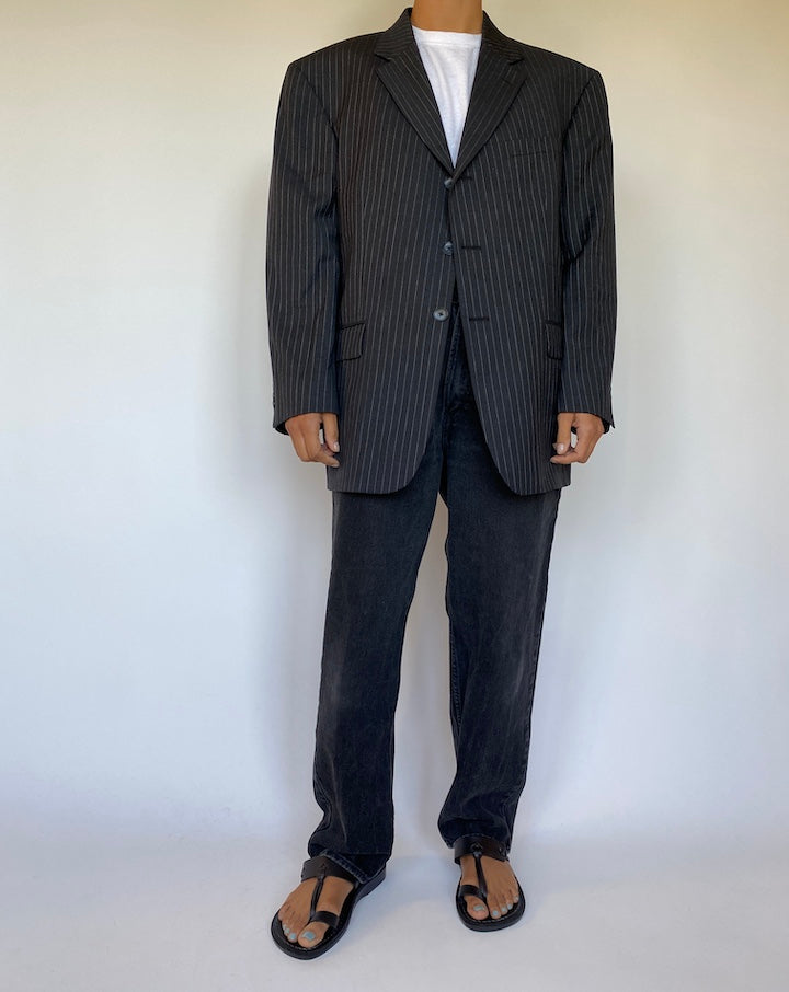 VINTAGE DARK GREY PINSTRIPED BLAZER 1504