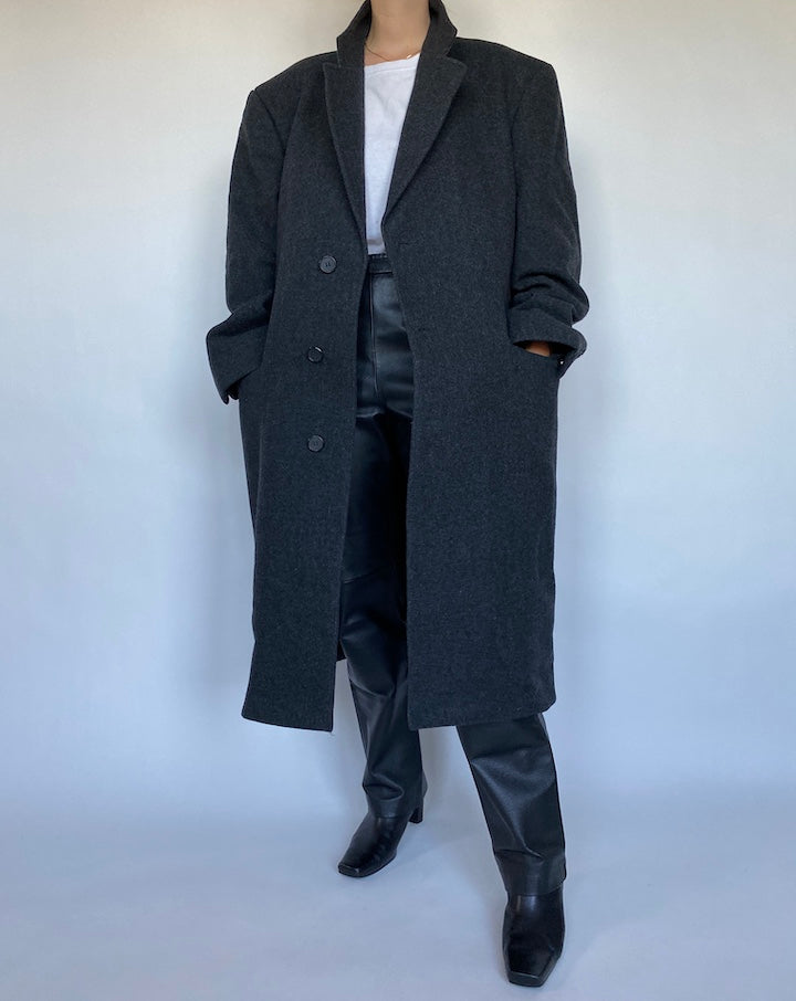 VINTAGE DARK GREY WOOL COAT 481