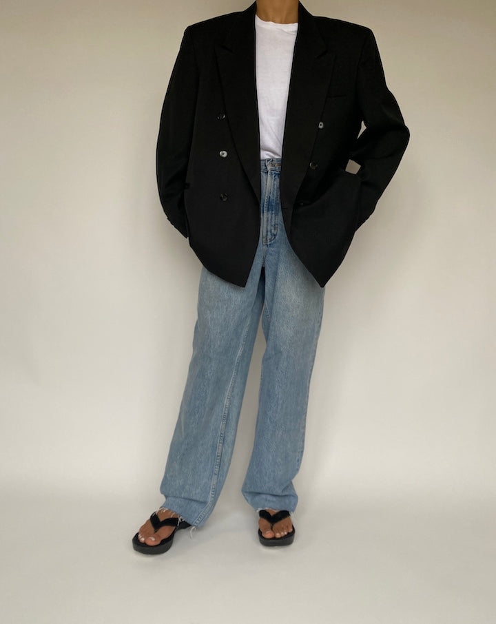 VINTAGE DOUBLE BREASTED BLACK BLAZER 1029-5