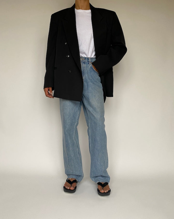 VINTAGE DOUBLE BREASTED BLACK BLAZER 1029