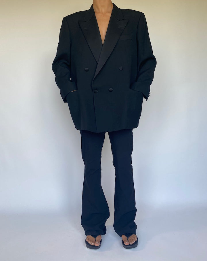 VINTAGE DOUBLE BREASTED BLACK WOOL BLAZER 1102-4