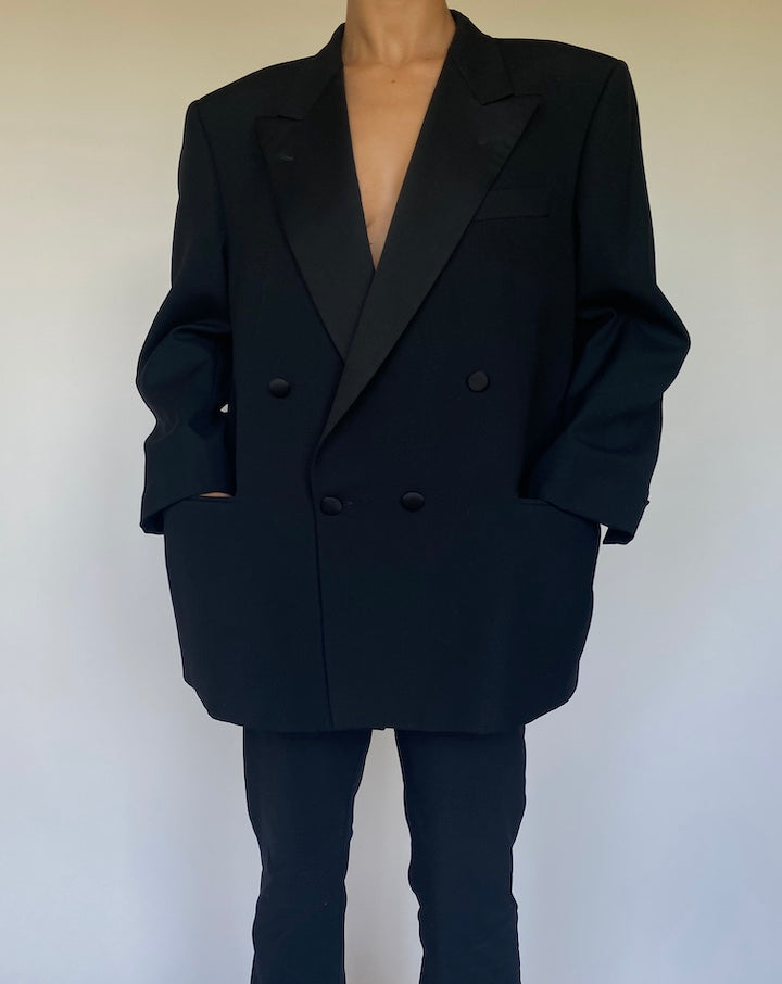 VINTAGE DOUBLE BREASTED BLACK WOOL BLAZER 1102
