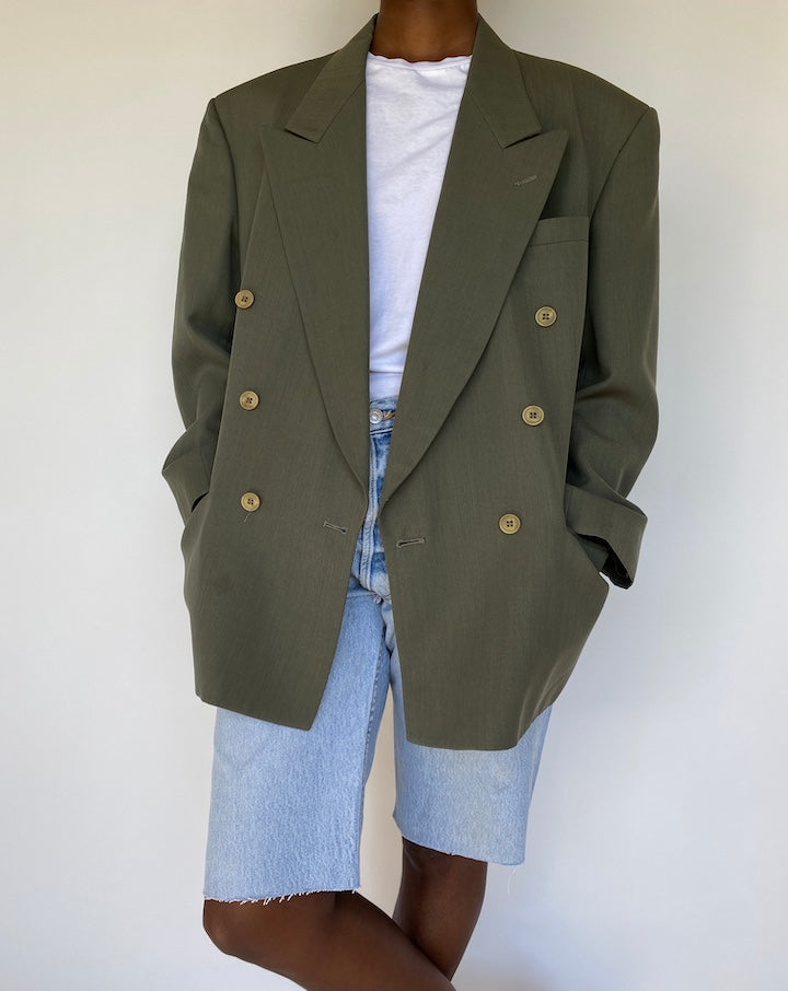 VINTAGE DOUBLE BREASTED GREEN BLAZER 1176 2