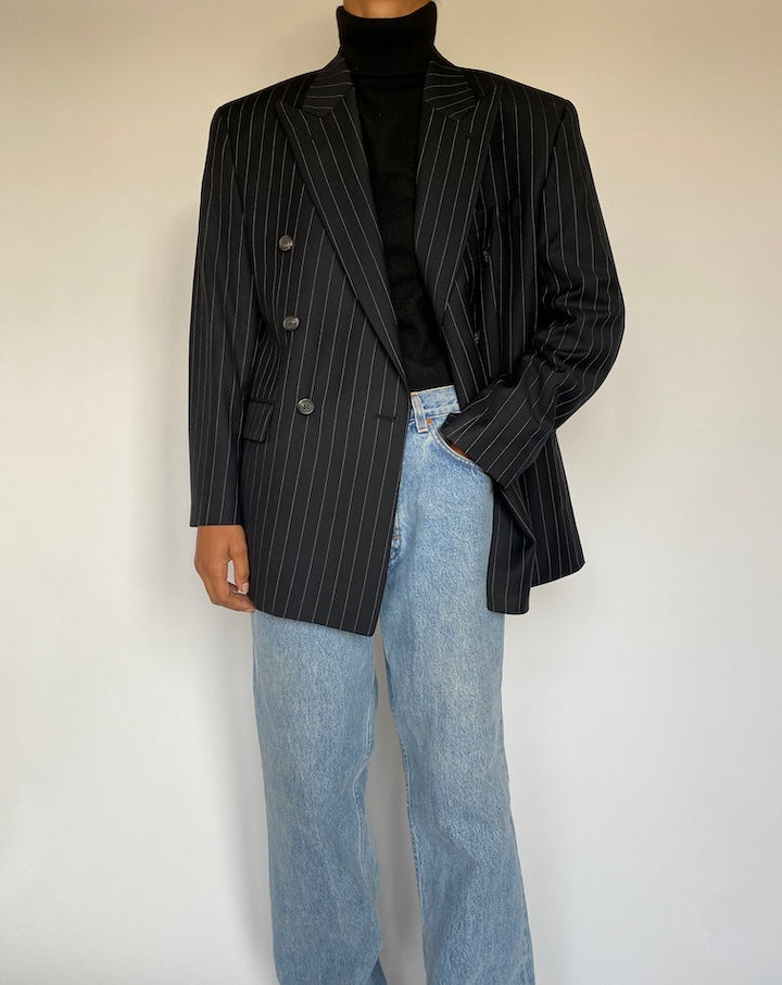 VINTAGE DOUBLE BREASTED PINSTRIPED BLAZER 1398-3