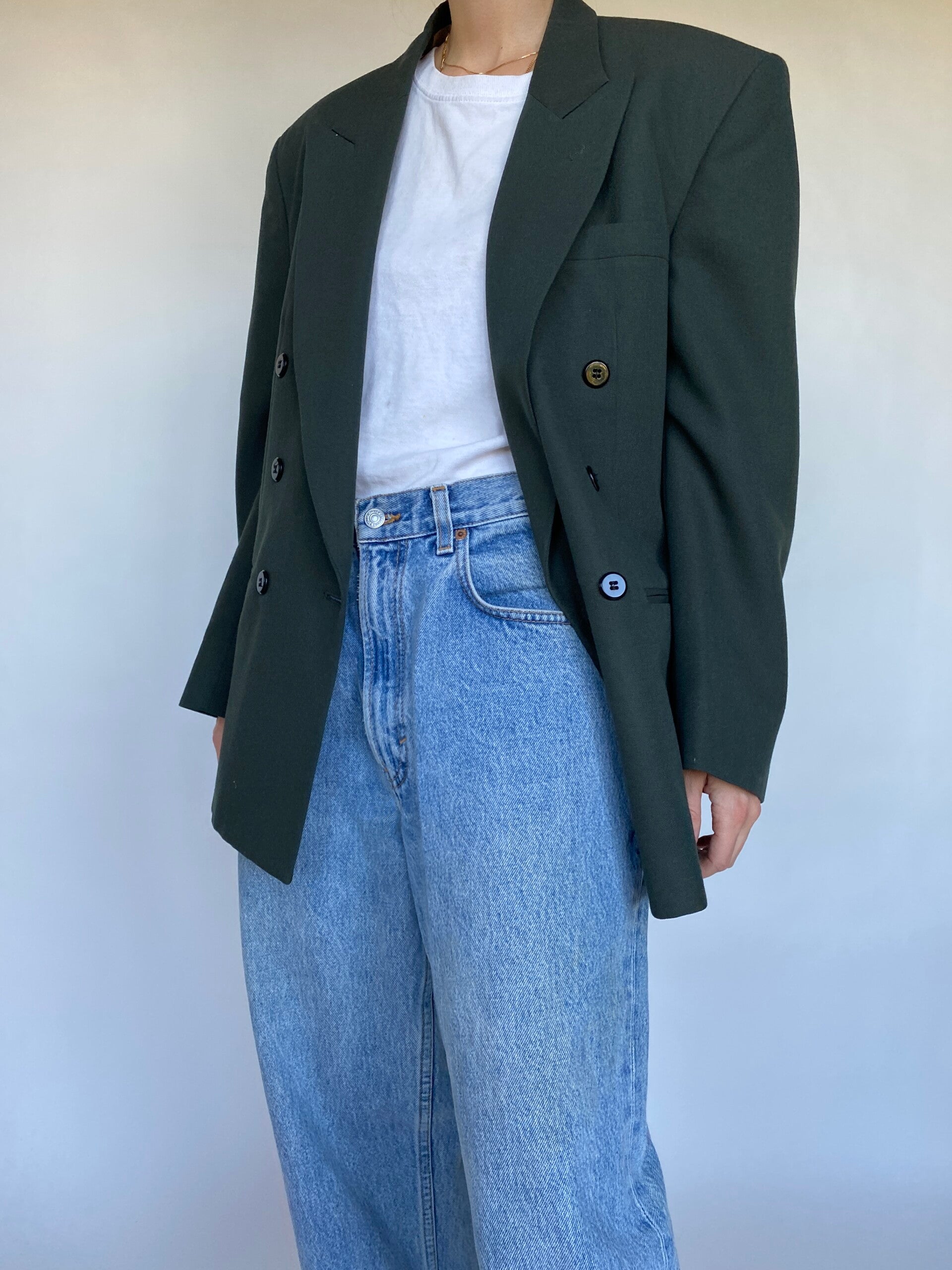 VINTAGE GREEN DOUBLE BREASTED BLAZER 491-2