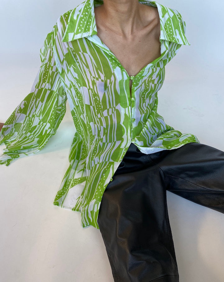 VINTAGE GREEN FLOWY TOP 551-2