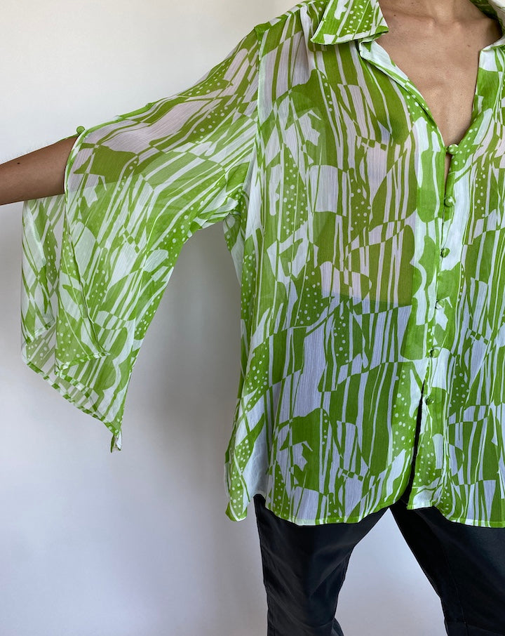 VINTAGE GREEN FLOWY TOP 551-4