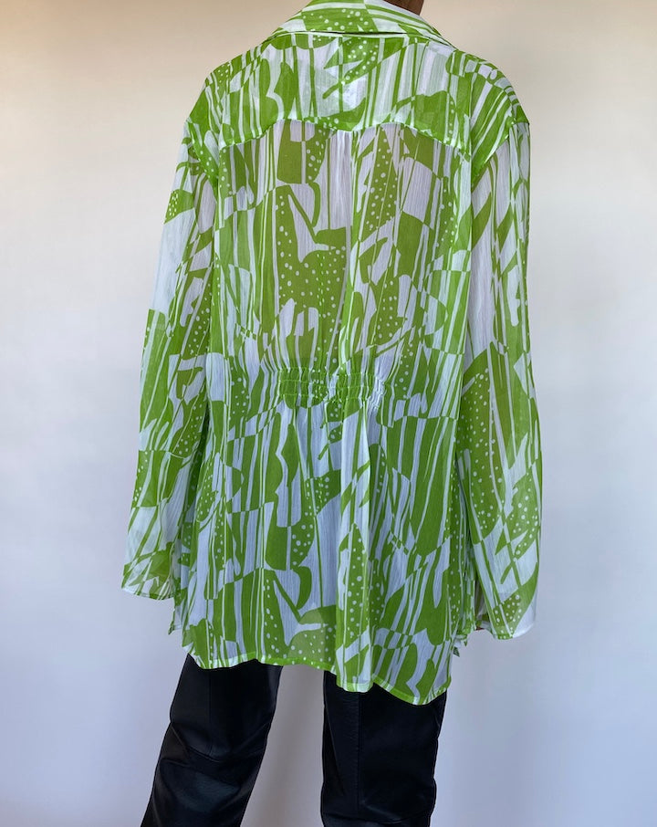 VINTAGE GREEN FLOWY TOP 551-5