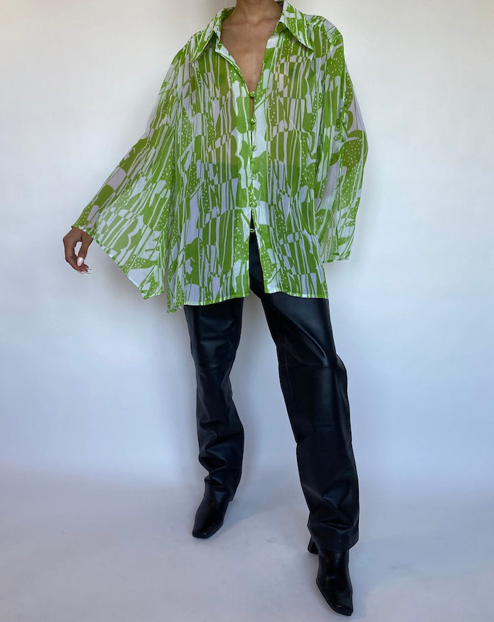 VINTAGE GREEN FLOWY TOP 551-7