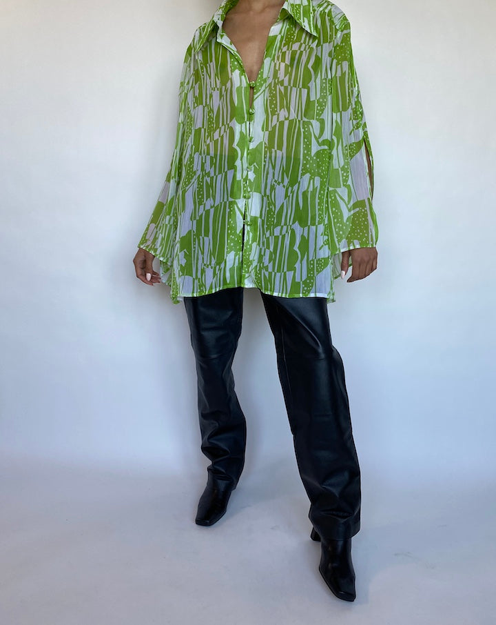 VINTAGE GREEN FLOWY TOP 551-8