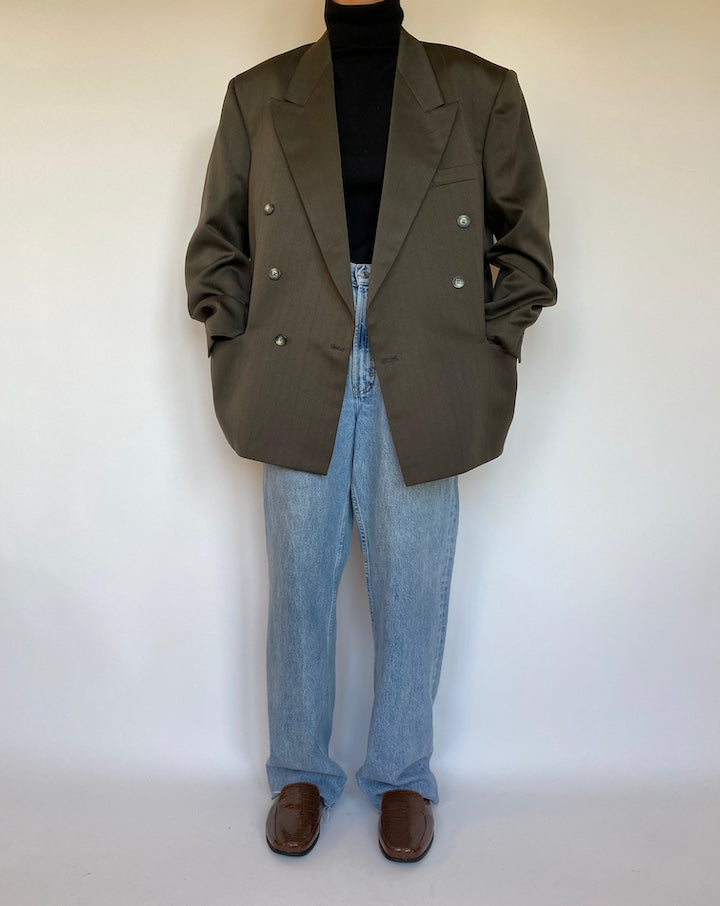 VINTAGE GREEN OVERSIZED DOUBLE BREASTED BLAZER 1663