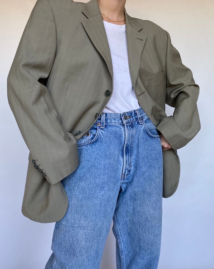 VINTAGE GREEN OVERSIZED WOOL BLAZER 495-5