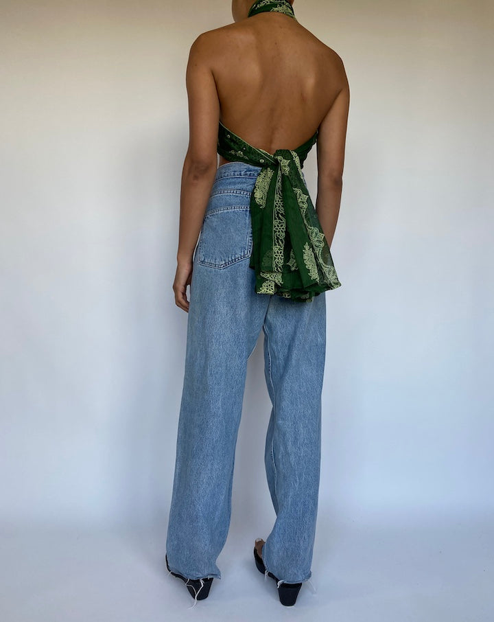 VINTAGE GREEN SCARF TOP 1076-6