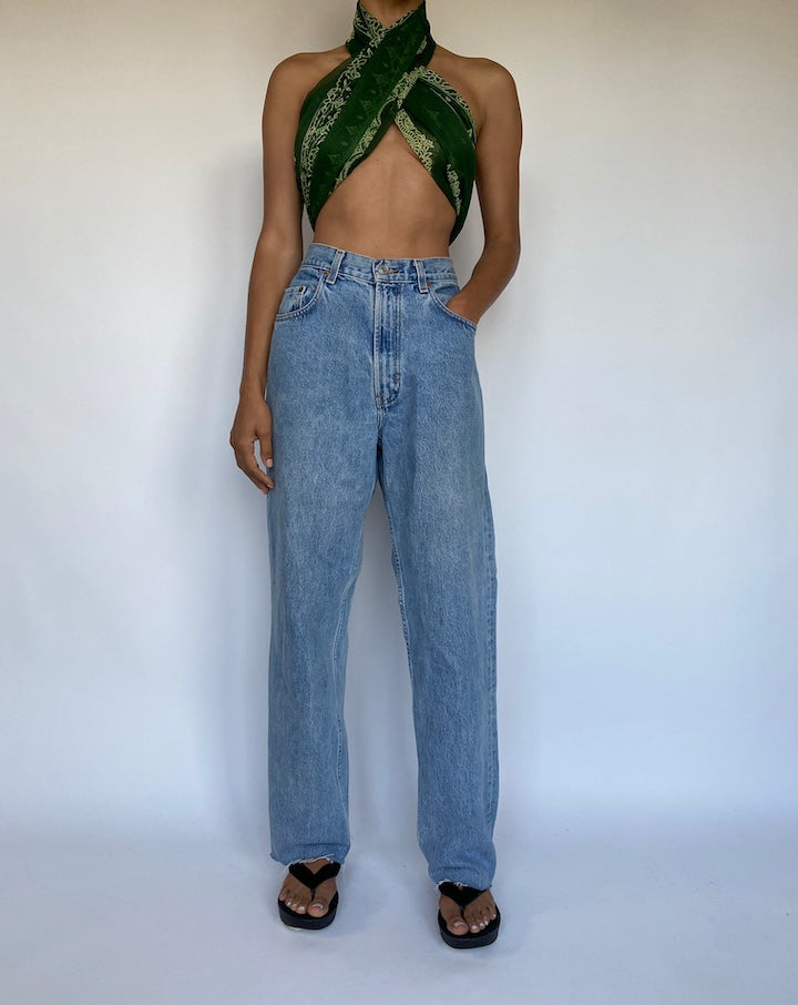 VINTAGE GREEN SCARF TOP 1076