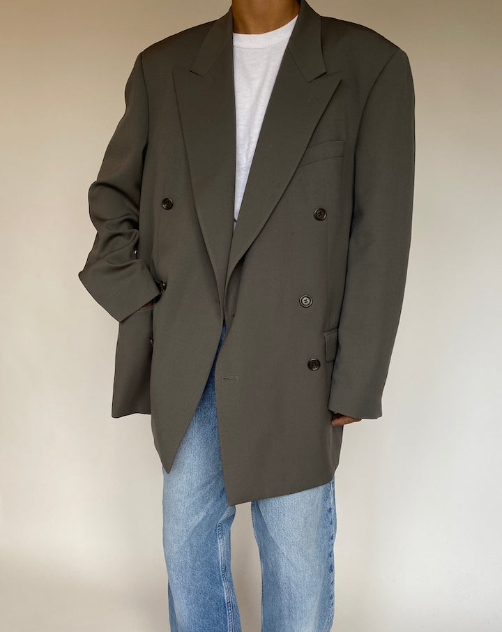 VINTAGE GREY DOUBLE BREASTED BLAZER 1342-4
