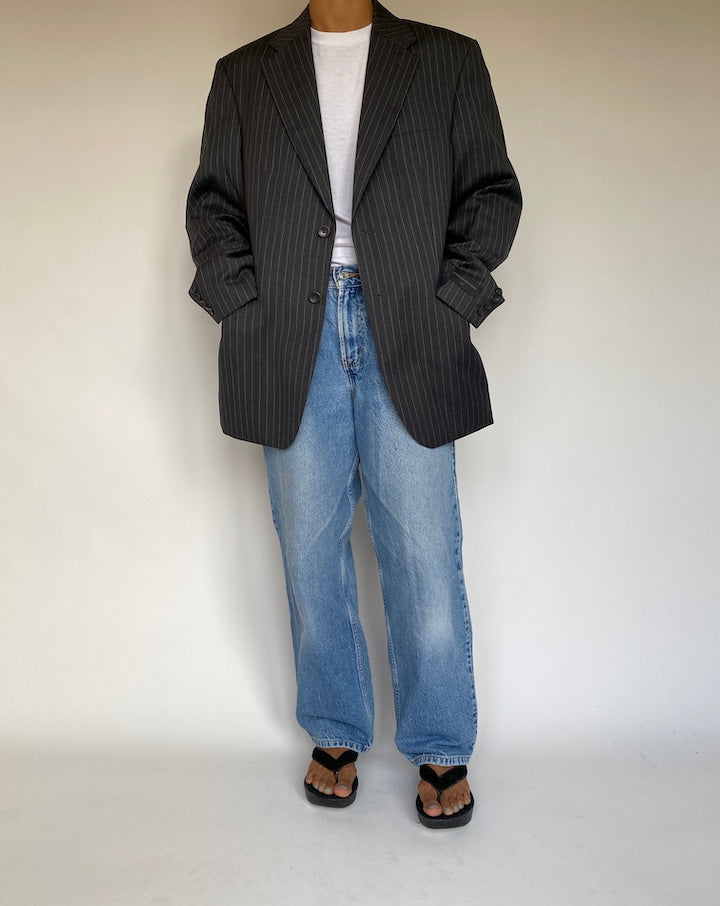 VINTAGE GREY PINSTRIPED WOOL BLAZER 1351-3