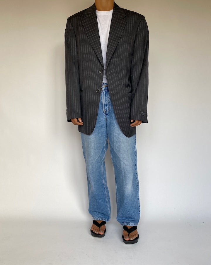 VINTAGE GREY PINSTRIPED WOOL BLAZER 1351