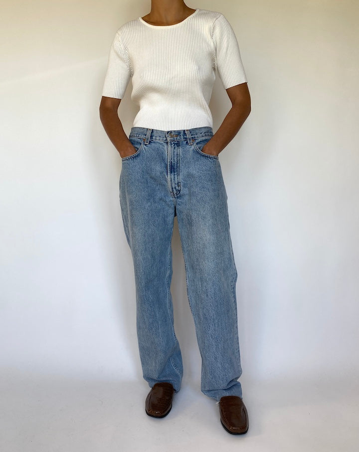 VINTAGE IVORY RIBBED SHORT SLEEVE TOP 1528