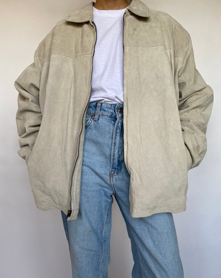 VINTAGE LIGHT BEIGE SUEDE LEATHER JACKET 594-2