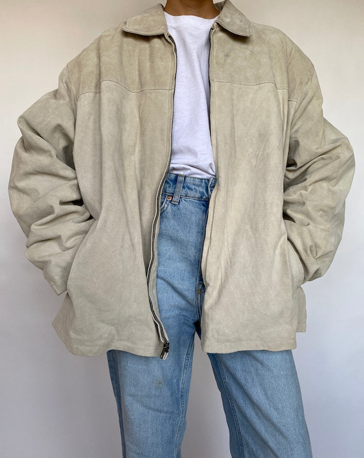 VINTAGE LIGHT BEIGE SUEDE LEATHER JACKET 594