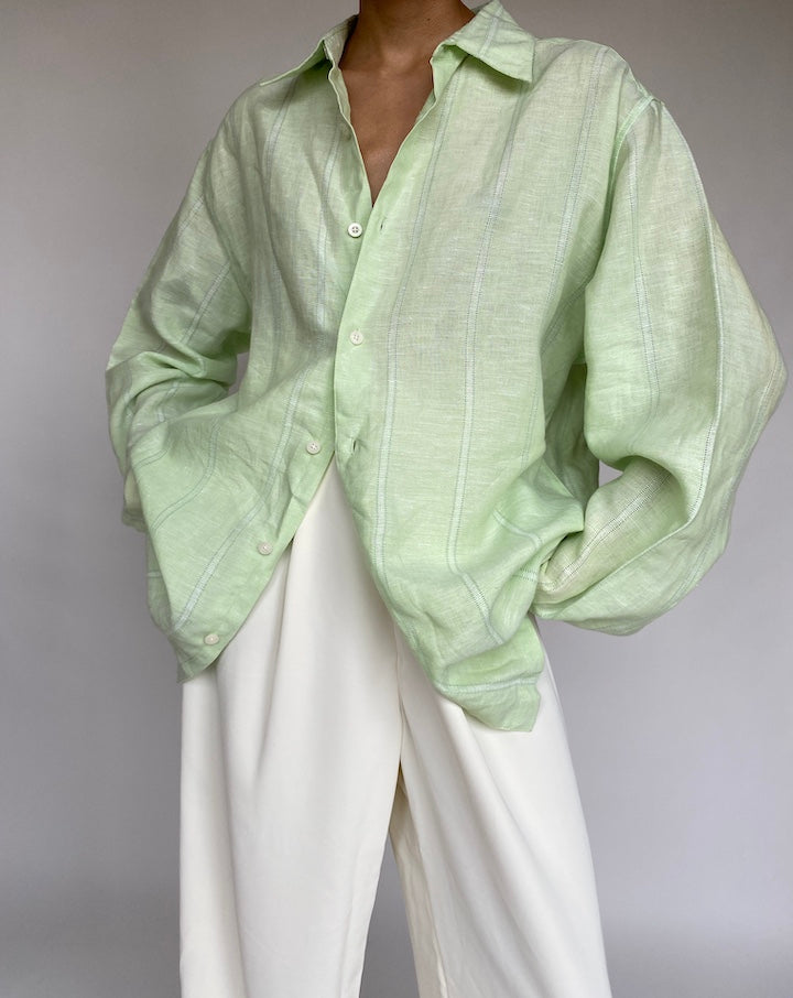 VINTAGE LIGHT GREEN LINEN SHIRT 642